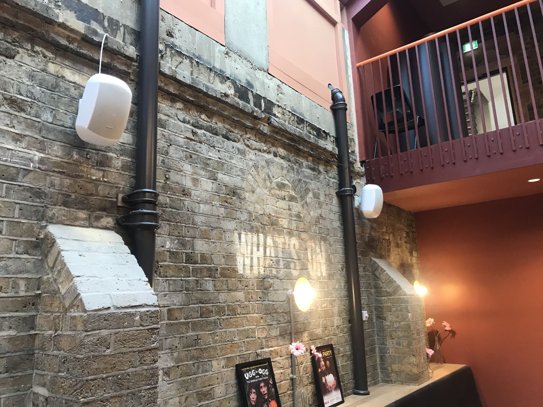 Loudspeakers installed in the auditorium at Jacksons Lane Theatre